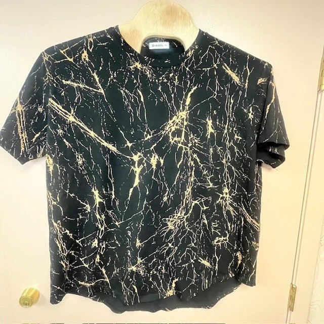 LieGou Mens 3XL Black Gold Marble Graphic Print T-Shirt Curved Hem Cotton Blend Unisex T-shirt, Sweatshirt, Hoodie, Long Sleeve Tee - T-Shirt, Sweatshirt, Hoodie