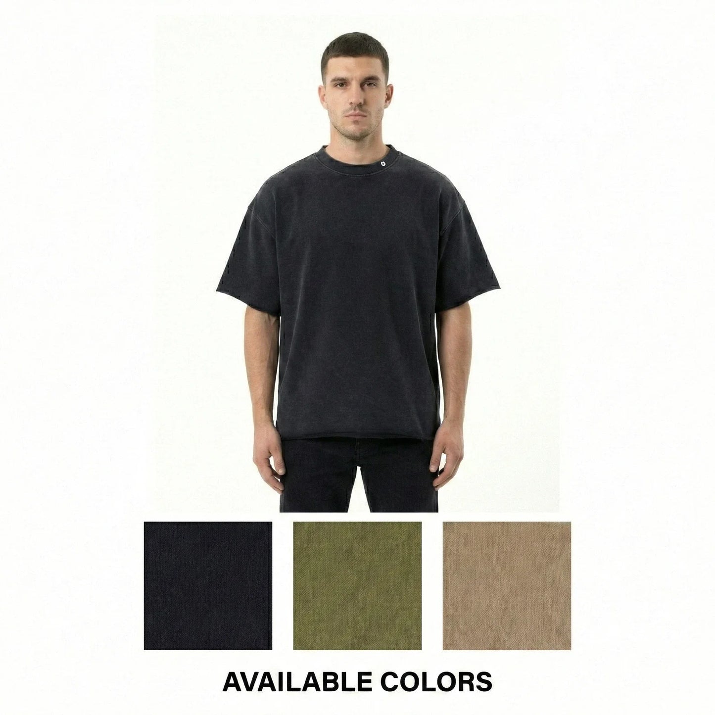 HIGH LEVEL Men's Oversized Washed French Terry Cotton T-shirt Heavyweight 360gsm Unisex T-shirt, Sweatshirt, Hoodie, Long Sleeve Tee - T-Shirt, Sweatshirt, Hoodie