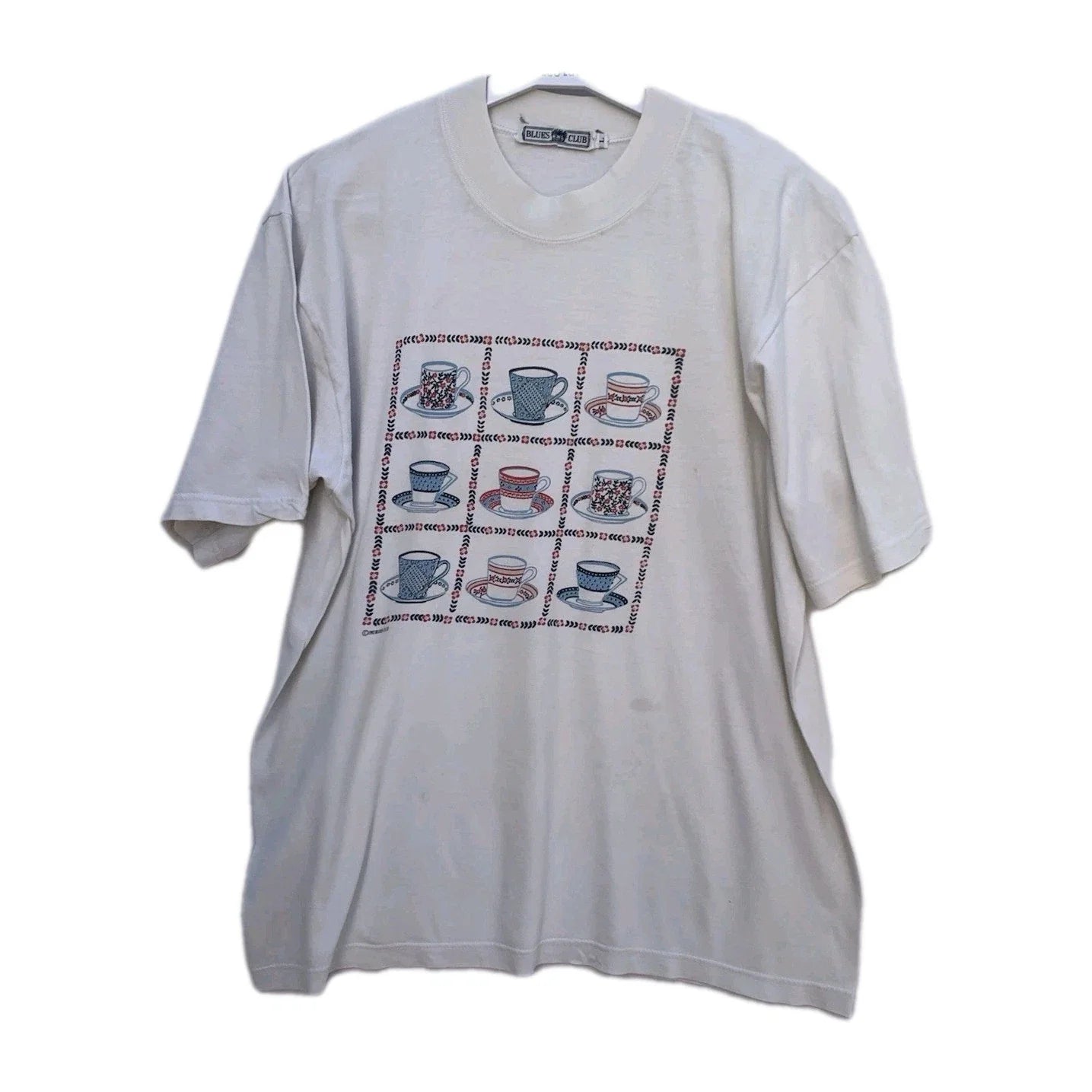 Vintage 1992 Blues Club Teacups Graphic T-Shirt L Japan Aesthetic Rare #Z61 Unisex T-shirt, Sweatshirt, Hoodie, Long Sleeve Tee - T-Shirt, Sweatshirt, Hoodie