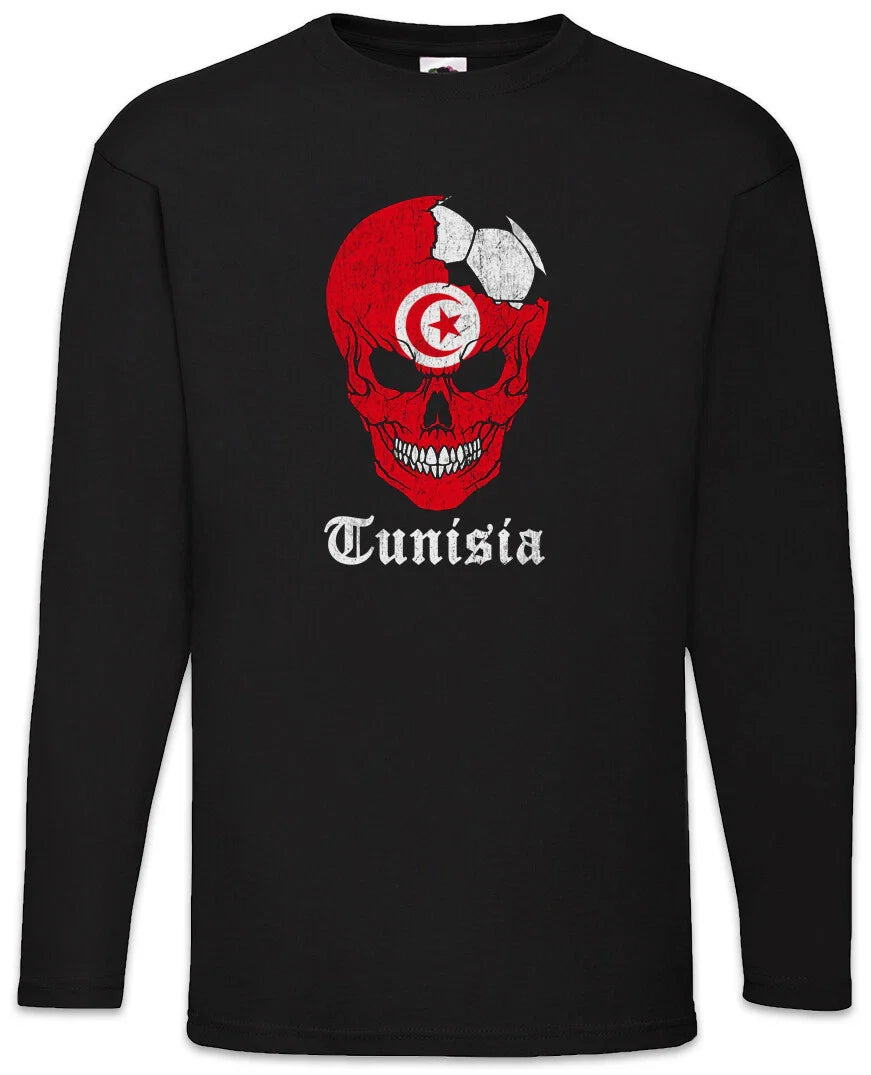 Tunisia Football Skull I Men's Long Sleeve T-Shirt Tunisian Soccer Flag World Unisex T-shirt, Sweatshirt, Hoodie, Long Sleeve Tee - T-Shirt, Sweatshirt, Hoodie