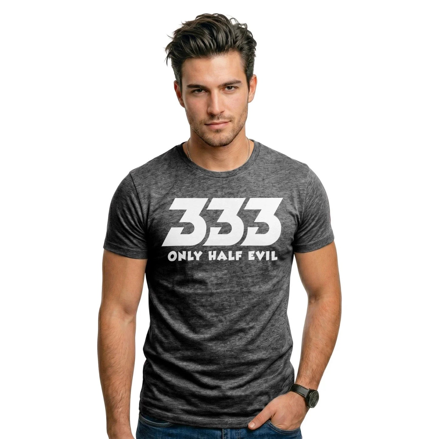 333 Only Half Evil Funny T Shirt Halloween Novelty Devil Humour Sarcastic Top Unisex T-shirt, Sweatshirt, Hoodie, Long Sleeve Tee - T-Shirt, Sweatshirt, Hoodie