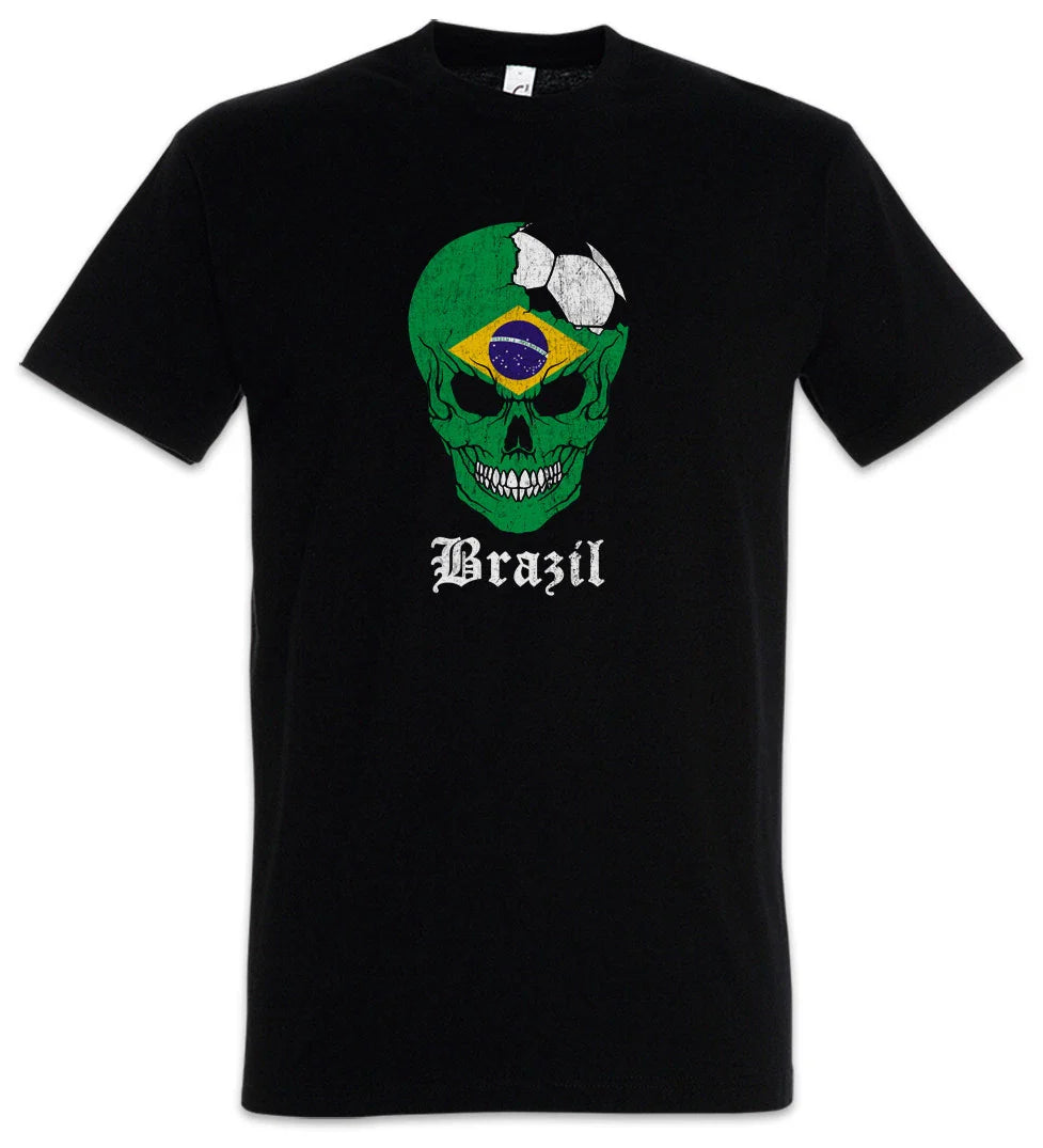 Brazil Football Skull I T-Shirt brazilian Soccer Flag Banner World Championship Unisex T-shirt, Sweatshirt, Hoodie, Long Sleeve Tee - T-Shirt, Sweatshirt, Hoodie