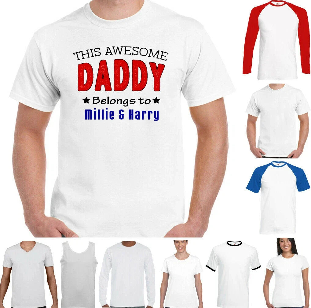 Personalised This Awesome Daddy Belongs To Mens Funny Father's Day T-Shirt Gift Unisex T-shirt, Sweatshirt, Hoodie, Long Sleeve Tee - T-Shirt, Sweatshirt, Hoodie