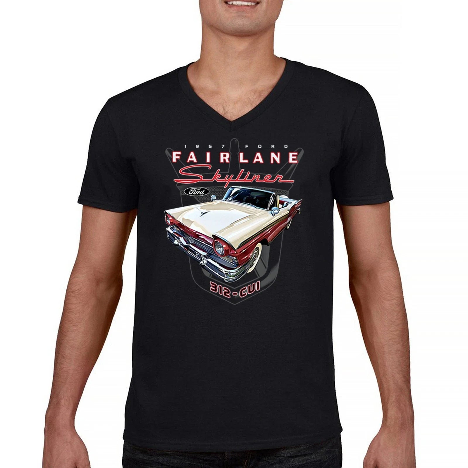 Ford Fairlane Skyliner Crest V-Neck T-shirt 1957 Vintage Classic FoMoCo Tee Unisex T-shirt, Sweatshirt, Hoodie, Long Sleeve Tee - T-Shirt, Sweatshirt, Hoodie