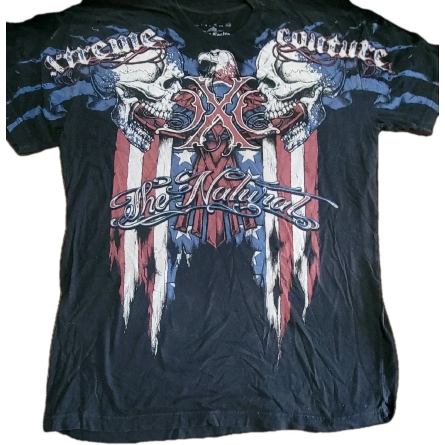 Xtreme Couture Affliction Tee 3XL USA Skull & Eagle Biker Y2K Grunge 2 Sided Unisex T-shirt, Sweatshirt, Hoodie, Long Sleeve Tee - T-Shirt, Sweatshirt, Hoodie