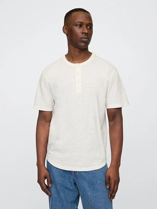 GAP Shirt Mens XL Off White Henley Short Sleeve 100% Cotton Casual Rounded Hem Unisex T-shirt, Sweatshirt, Hoodie, Long Sleeve Tee - T-Shirt, Sweatshirt, Hoodie