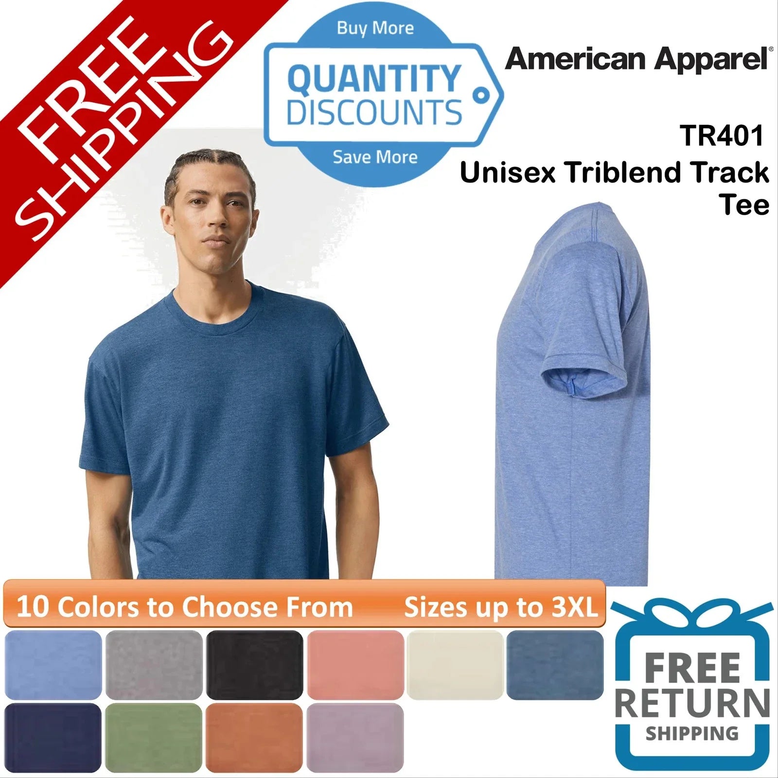 American Apparel Plain Blank Unisex Triblend Track Tee Up To 3XL TR401 Unisex T-shirt, Sweatshirt, Hoodie, Long Sleeve Tee - T-Shirt, Sweatshirt, Hoodie