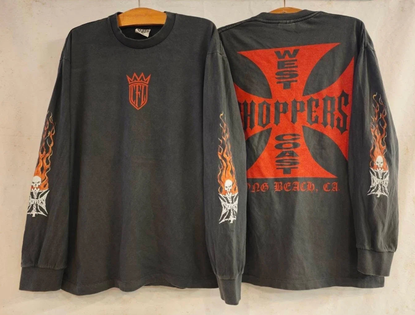 Vintage West Coast Choppers Flame Skull Red Black Long Sleeve XL T-Shirt REPRINT Unisex T-shirt, Sweatshirt, Hoodie, Long Sleeve Tee - T-Shirt, Sweatshirt, Hoodie