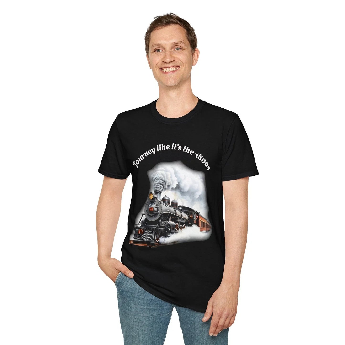 Journey like its the 1800s  T-Shirt Unisex Train Art Locomotive Steam Engine Unisex T-shirt, Sweatshirt, Hoodie, Long Sleeve Tee - T-Shirt, Sweatshirt, Hoodie
