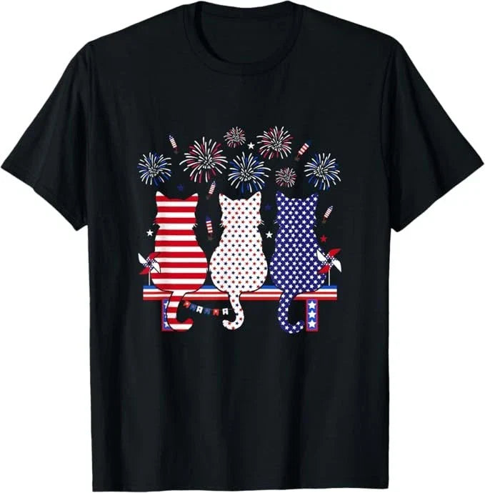 Red Blue White Three Cute Cats 4th of July US Flag Lover T-Shirt Unisex T-shirt, Sweatshirt, Hoodie, Long Sleeve Tee - T-Shirt, Sweatshirt, Hoodie