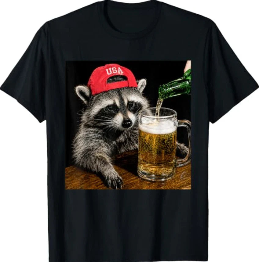 Funny Raccoon Drinking Beer Patriotic USA 4th of July T-Shirt Unisex T-shirt, Sweatshirt, Hoodie, Long Sleeve Tee - T-Shirt, Sweatshirt, Hoodie