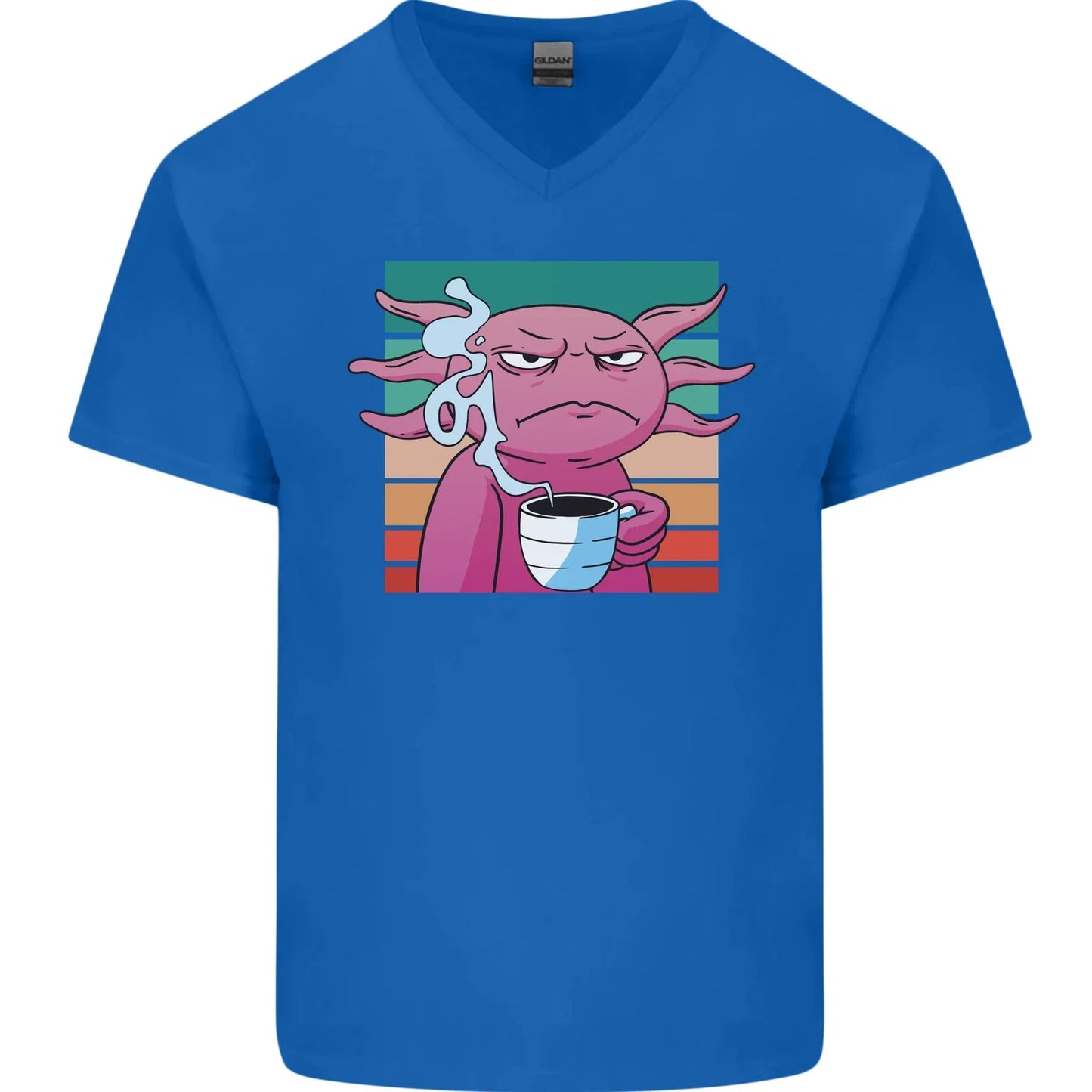 Grumpy Axolotl With Coffee Mens V-Neck Cotton T-Shirt Unisex T-shirt, Sweatshirt, Hoodie, Long Sleeve Tee - T-Shirt, Sweatshirt, Hoodie