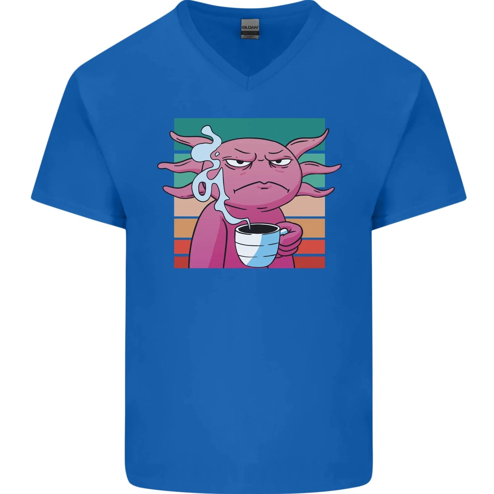 Grumpy Axolotl With Coffee Mens V-Neck Cotton T-Shirt Unisex T-shirt, Sweatshirt, Hoodie, Long Sleeve Tee - T-Shirt, Sweatshirt, Hoodie