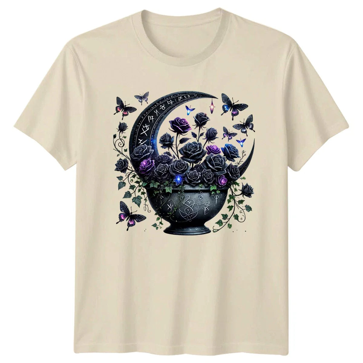 Mystical Gothic Moon Cauldron Black T-Shirt Dark Floral Gothic Fantasy Unisex T-shirt, Sweatshirt, Hoodie, Long Sleeve Tee - T-Shirt, Sweatshirt, Hoodie