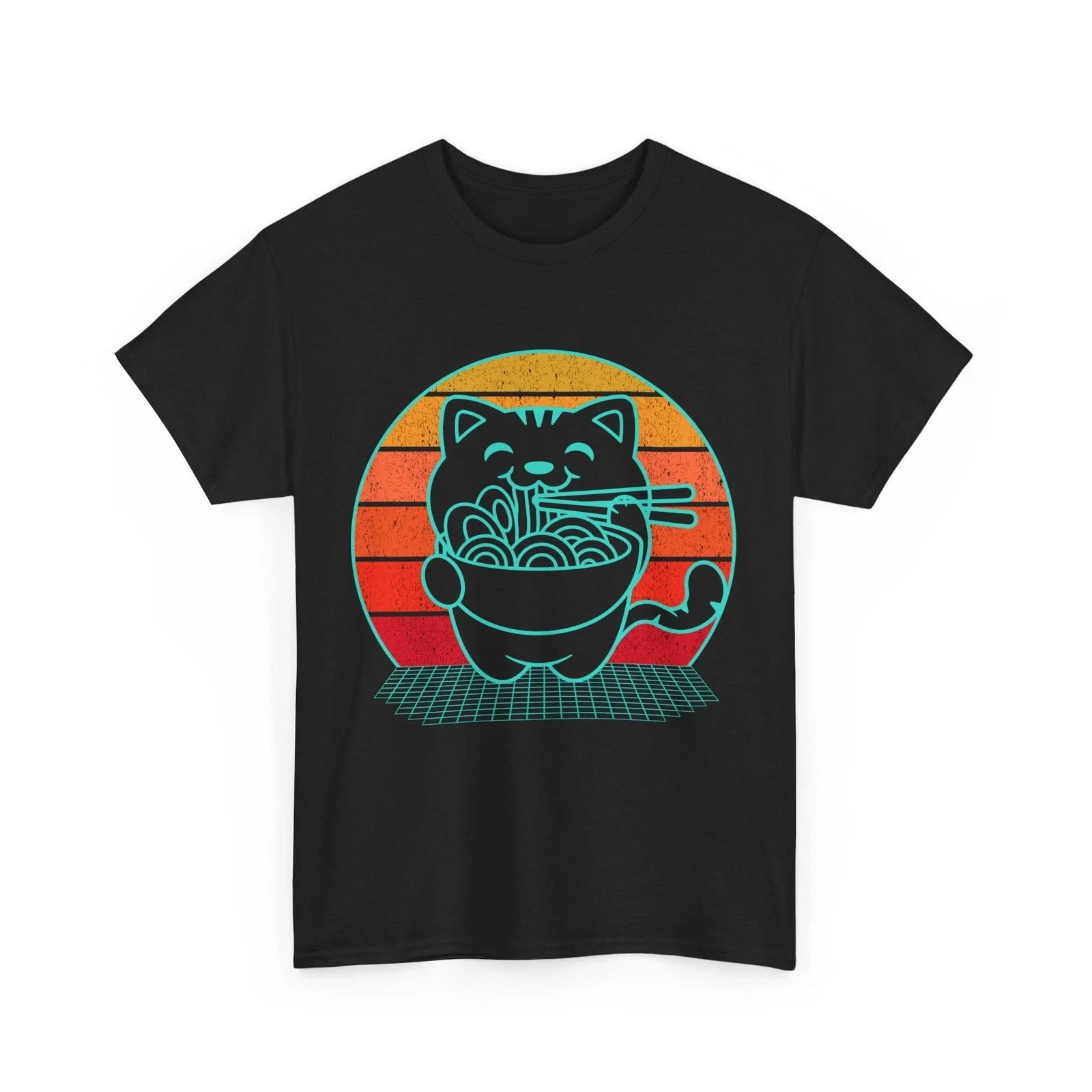 Anime Cat Shirt, Ramen Kawaii Cat Japanese Noodles Synthwave T-shirt Unisex T-shirt, Sweatshirt, Hoodie, Long Sleeve Tee - T-Shirt, Sweatshirt, Hoodie