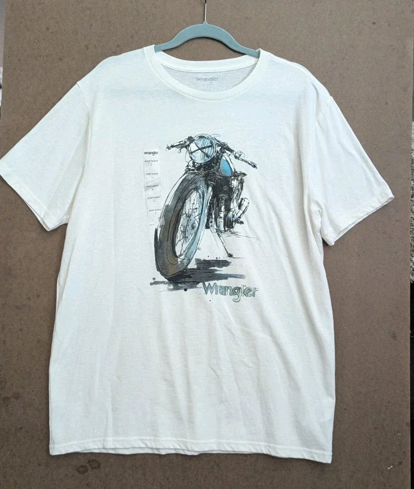 Wrangler Shirt XL White Biker Graphic Logo Motorcycle Pop Art Style Hippie NWT Unisex T-shirt, Sweatshirt, Hoodie, Long Sleeve Tee - T-Shirt, Sweatshirt, Hoodie