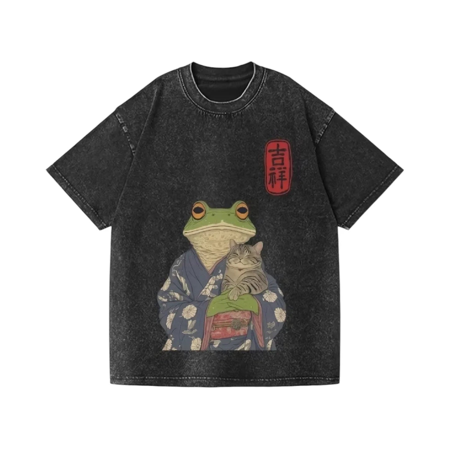Black T-Shirt Size L Frog Kimono Vintage Graphic Streetwear Manga Cotton Unisex T-shirt, Sweatshirt, Hoodie, Long Sleeve Tee - T-Shirt, Sweatshirt, Hoodie