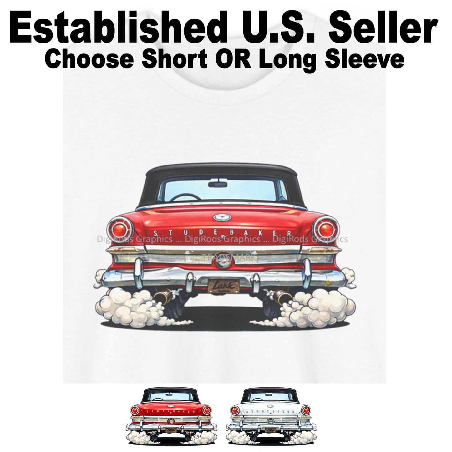 DigiRods Studebaker Lark Convertible 1960s Early Model Cartoon Car T Shirt Unisex T-shirt, Sweatshirt, Hoodie, Long Sleeve Tee - T-Shirt, Sweatshirt, Hoodie