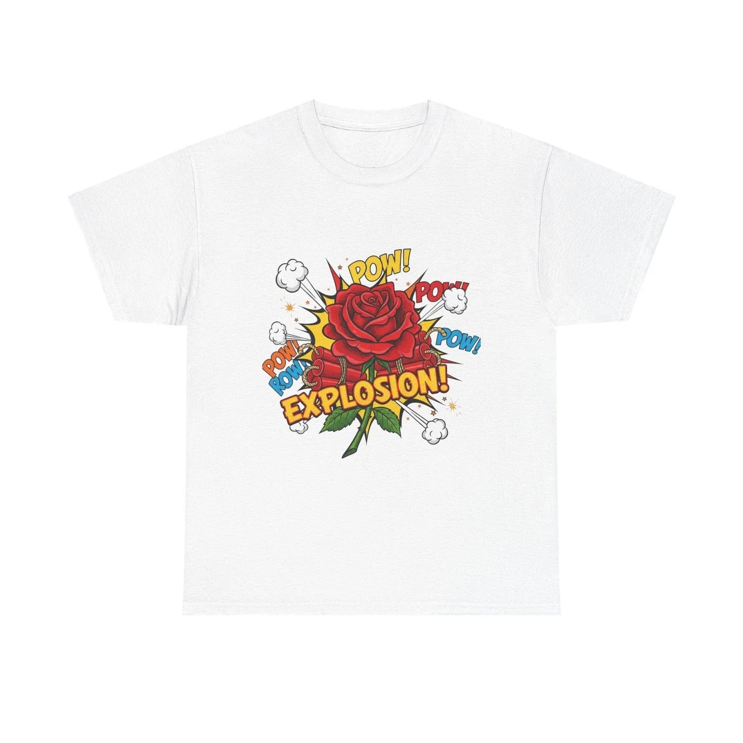 Camiseta Explosin de Rosas. Arte Pop Cmic, Pow! Boom! Camiseta Grfica Unisex T-shirt, Sweatshirt, Hoodie, Long Sleeve Tee - T-Shirt, Sweatshirt, Hoodie