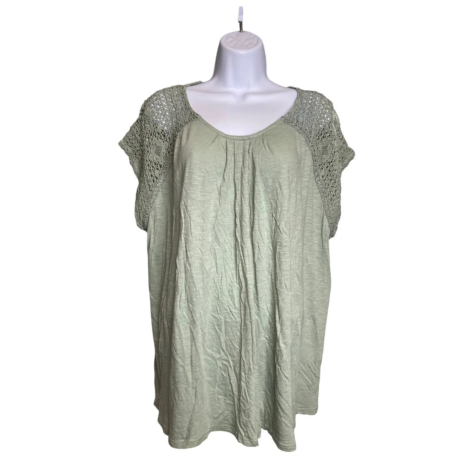 Lucky Brand Womens Sage Green Crochet Sleeve Tunic Top Size 2X Boho Flowy Artsy Unisex T-shirt, Sweatshirt, Hoodie, Long Sleeve Tee - T-Shirt, Sweatshirt, Hoodie