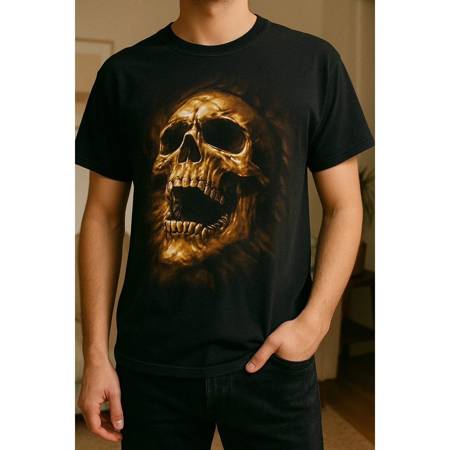 Y2K Skull Graphic Shirt Men's Black Tee Goth Emo Grunge Horror Graphic Size M Unisex T-shirt, Sweatshirt, Hoodie, Long Sleeve Tee - T-Shirt, Sweatshirt, Hoodie
