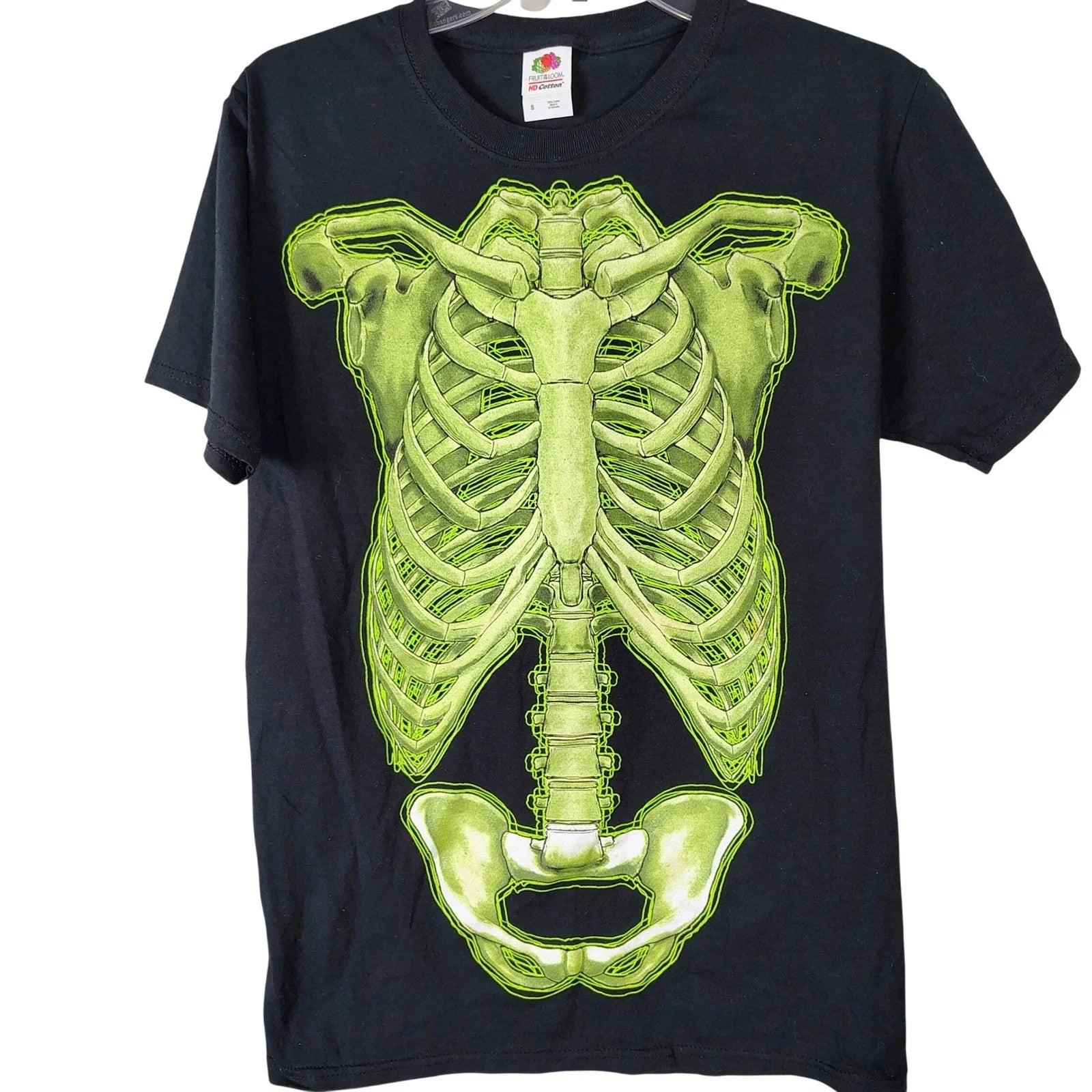 Fruit of the Loom HD Cotton Skeleton Rib Cage Graphic T-Shirt Black Neon Green S Unisex T-shirt, Sweatshirt, Hoodie, Long Sleeve Tee - T-Shirt, Sweatshirt, Hoodie