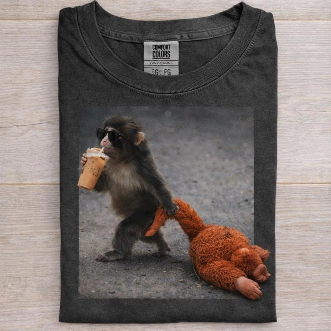 Baby Monkey Punch Drinking Iced Coffee Shirt, Animal Lover Gift, Trendy Tee Unisex T-shirt, Sweatshirt, Hoodie, Long Sleeve Tee - T-Shirt, Sweatshirt, Hoodie