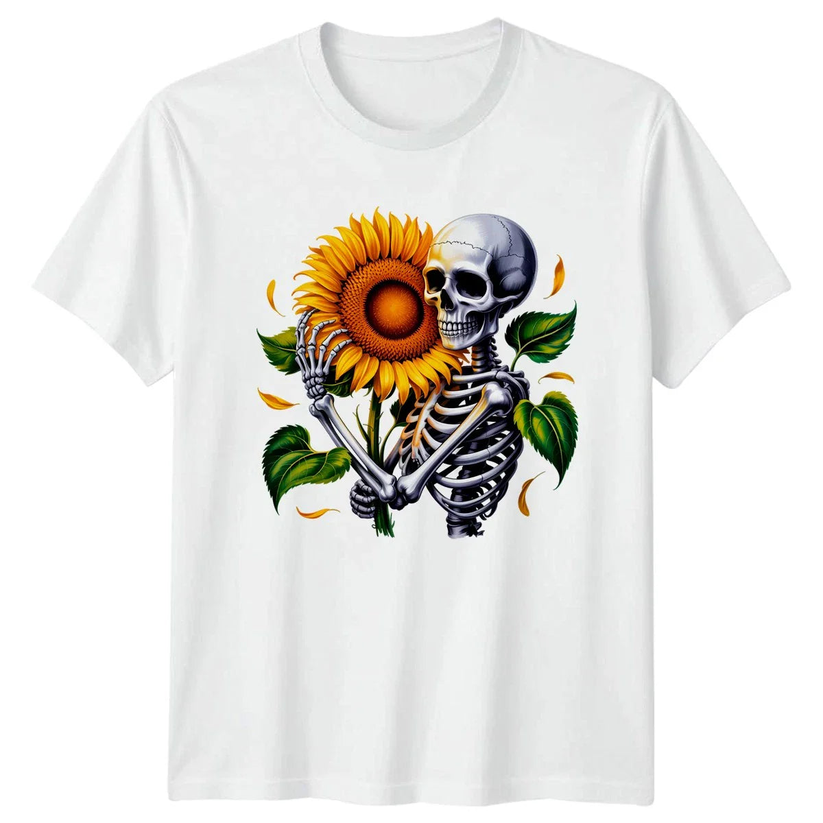 Skeleton Sunflower T-Shirt Gothic Floral Skull Art Gift For Him And Her Unisex T-shirt, Sweatshirt, Hoodie, Long Sleeve Tee - T-Shirt, Sweatshirt, Hoodie