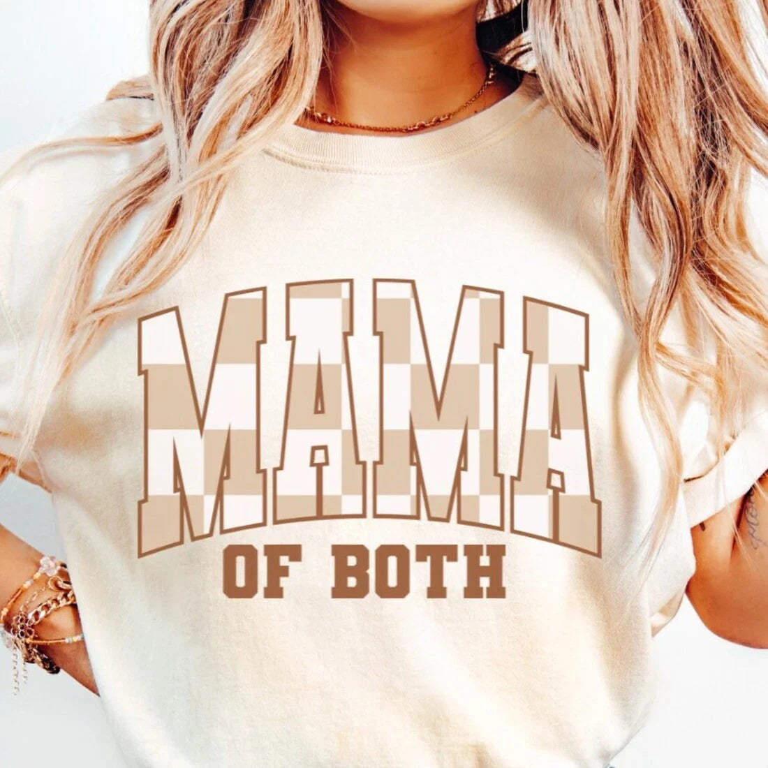 Checkered Mama of Both Shirt, Boho Mama Shirt, Cute Mom Shirt, Varsity Unisex T-shirt, Sweatshirt, Hoodie, Long Sleeve Tee - T-Shirt, Sweatshirt, Hoodie