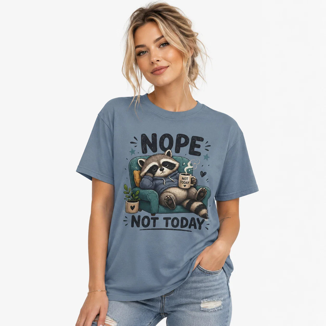 Nope Not Today Raccoon T-Shirt Funny Lazy Graphic Tee Cute Animal Unisex Shirt Unisex T-shirt, Sweatshirt, Hoodie, Long Sleeve Tee - T-Shirt, Sweatshirt, Hoodie