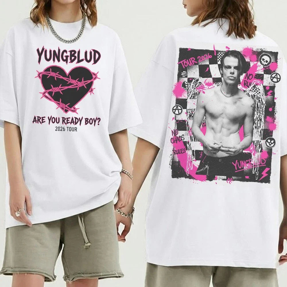 Yungblud T Shirt Tour 2026 Concert Merch Graphic Back Print White Cotton Tee Unisex T-shirt, Sweatshirt, Hoodie, Long Sleeve Tee - T-Shirt, Sweatshirt, Hoodie