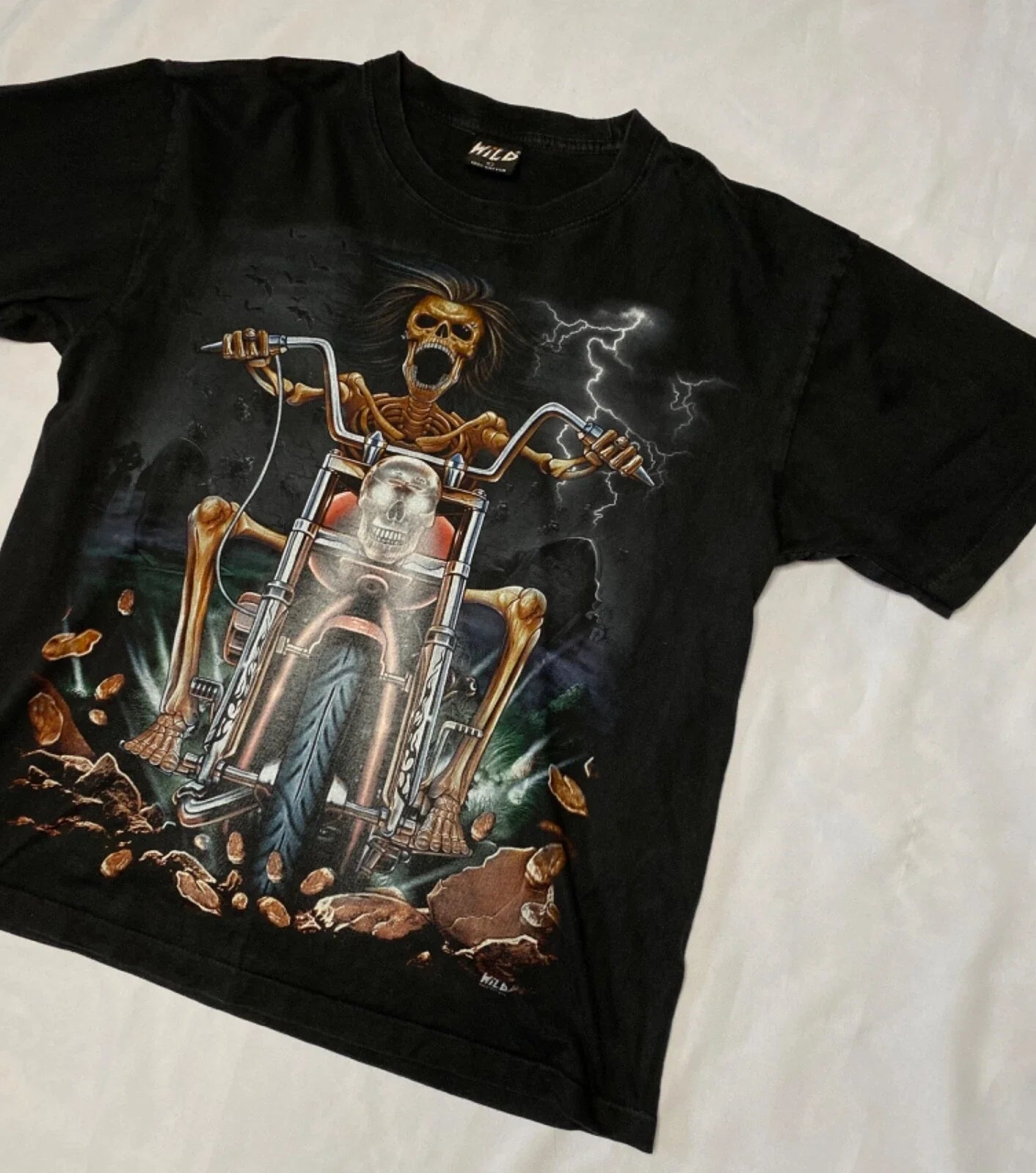 WILD  Vintage  Y2K Motorcycle Skeleton Biker LIVE TO RIDE T-Shirt Mens L  Eagle Unisex T-shirt, Sweatshirt, Hoodie, Long Sleeve Tee - T-Shirt, Sweatshirt, Hoodie