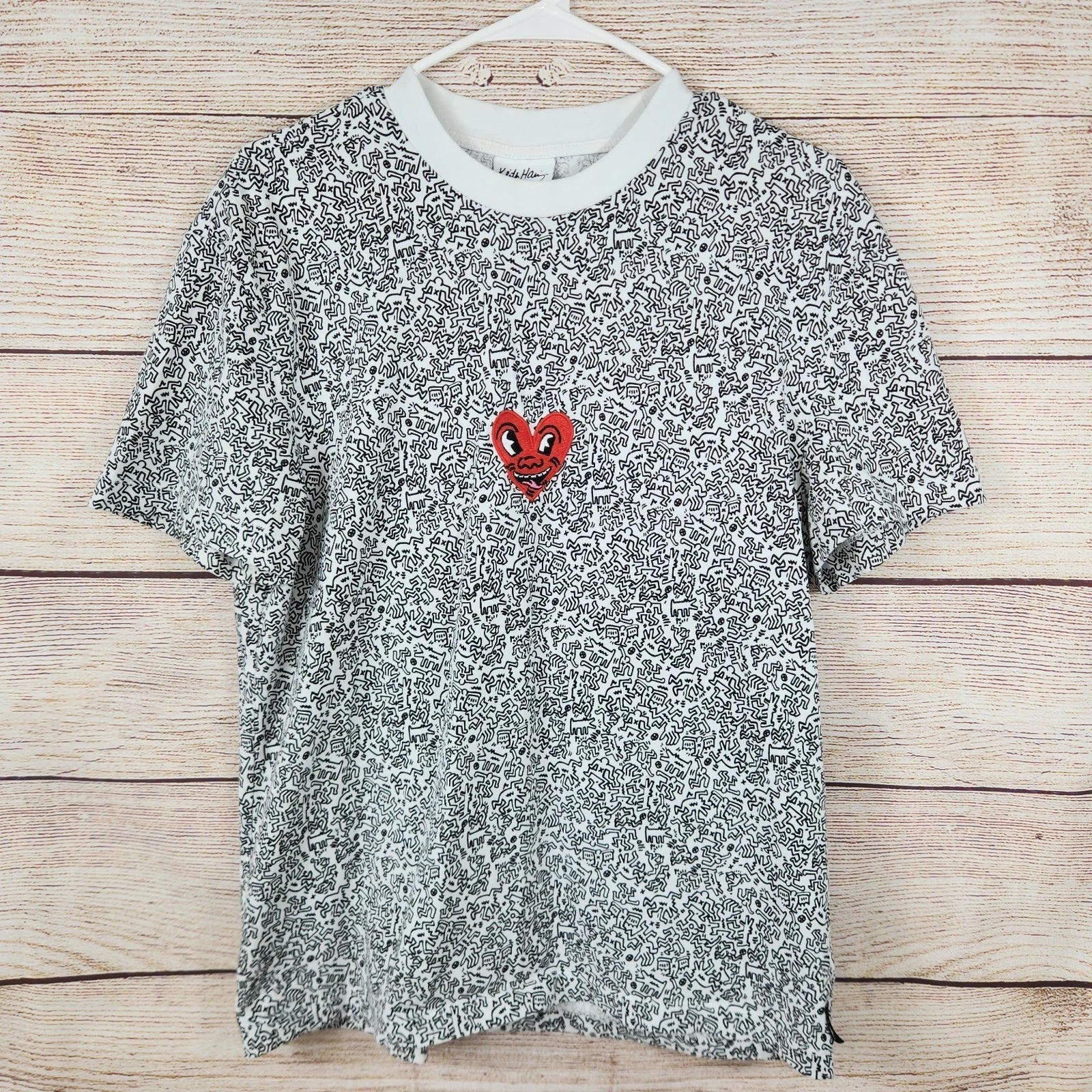 Keith Haring Artist Small T-Shirt Embroidered Heart Tee Street Pop Art Teacher Unisex T-shirt, Sweatshirt, Hoodie, Long Sleeve Tee - T-Shirt, Sweatshirt, Hoodie