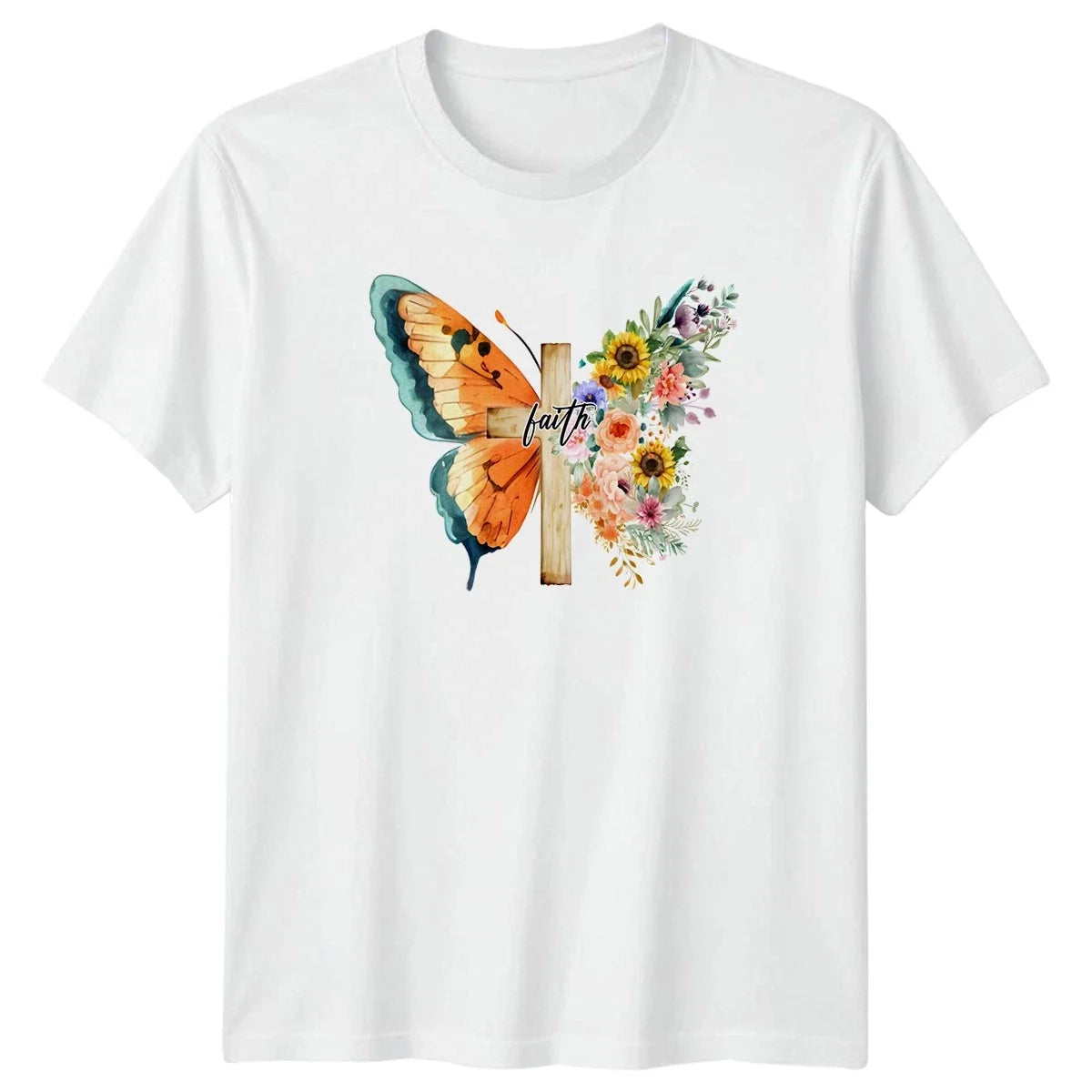 Faith Womens T-Shirt Floral Butterfly Christian Birthday Gift For Her Unisex T-shirt, Sweatshirt, Hoodie, Long Sleeve Tee - T-Shirt, Sweatshirt, Hoodie