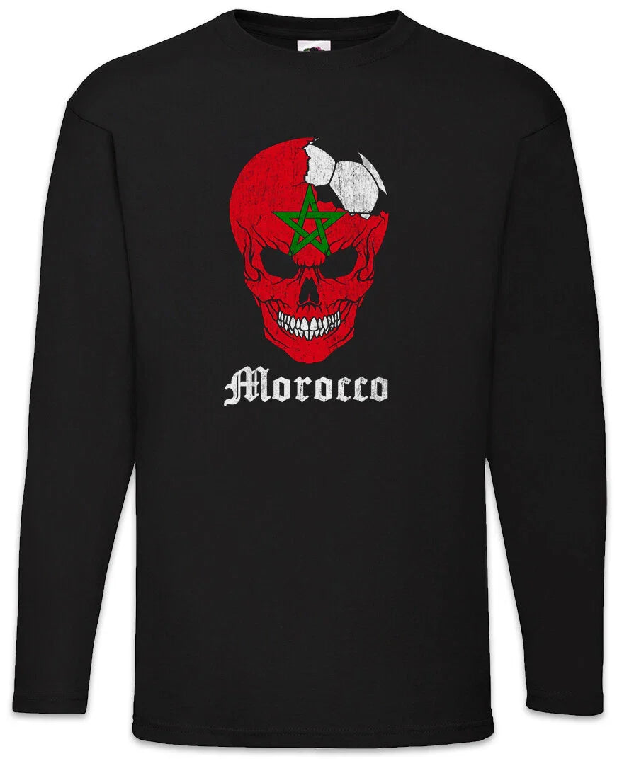 Morocco Football Skull I Men's Long Sleeve T-Shirt Moroccan Soccer Flag World Unisex T-shirt, Sweatshirt, Hoodie, Long Sleeve Tee - T-Shirt, Sweatshirt, Hoodie