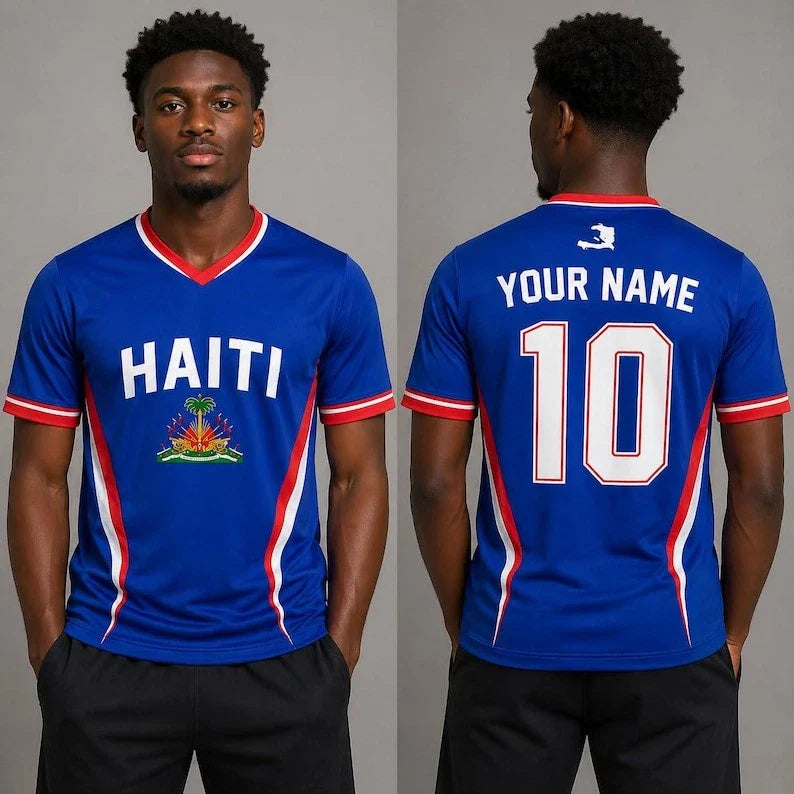 Custom Haiti Soccer Shirt, Blue Red White Athletic Tee, Personalized Football Unisex T-shirt, Sweatshirt, Hoodie, Long Sleeve Tee - T-Shirt, Sweatshirt, Hoodie
