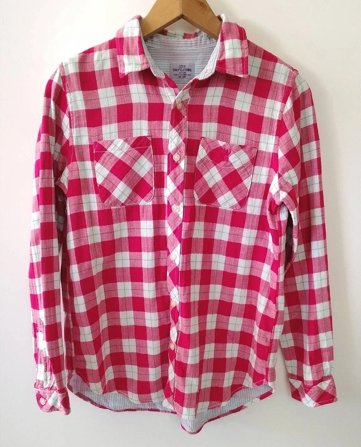 Coen Daily Clothing Tokyo Men Shirt Large Red White Plaid Checkered Long Sleeve Unisex T-shirt, Sweatshirt, Hoodie, Long Sleeve Tee - T-Shirt, Sweatshirt, Hoodie