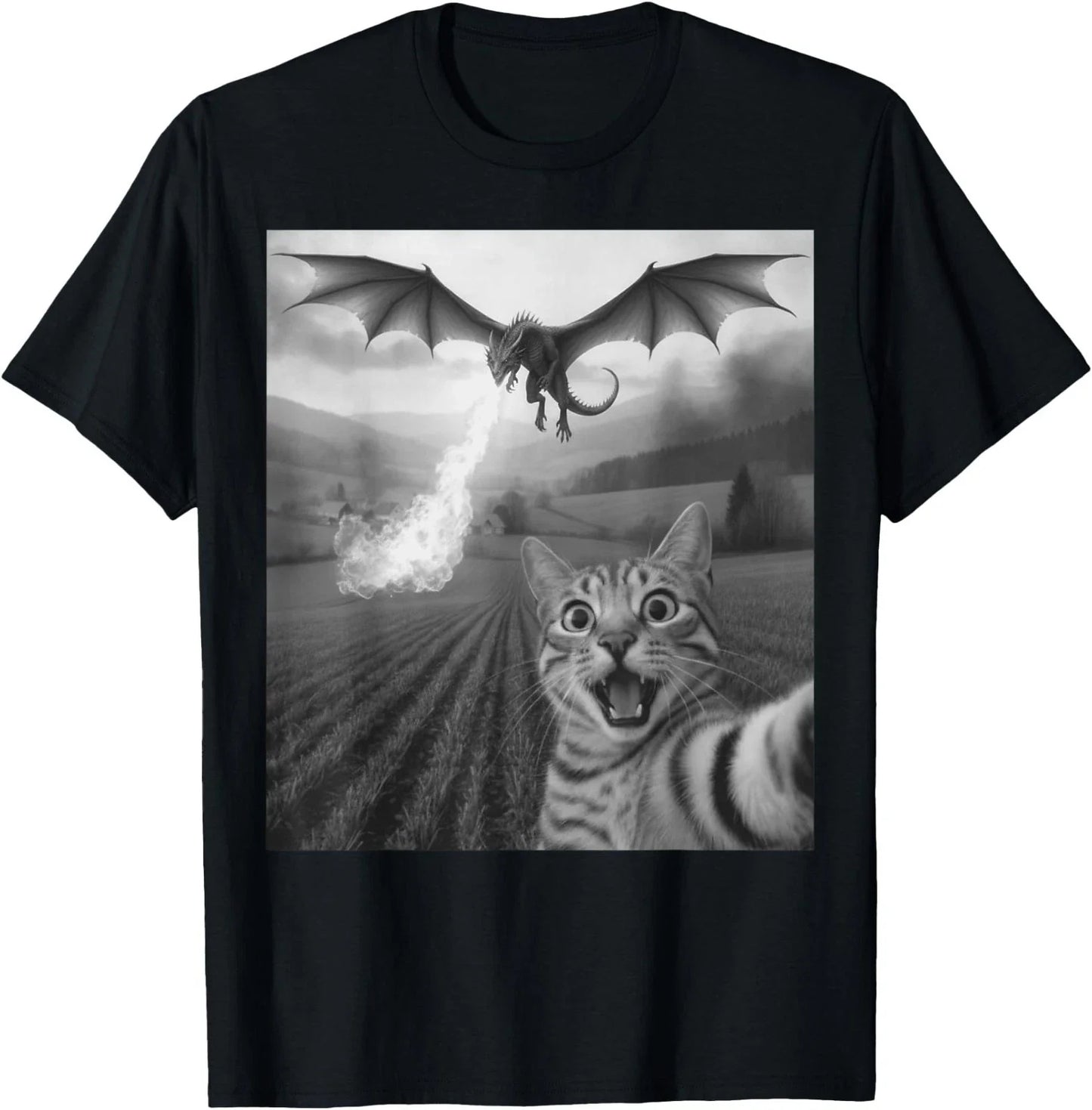 Funny Cat Selfie with Dragon Kawaii Fantasy Creature Art T-Shirt Unisex T-shirt, Sweatshirt, Hoodie, Long Sleeve Tee - T-Shirt, Sweatshirt, Hoodie