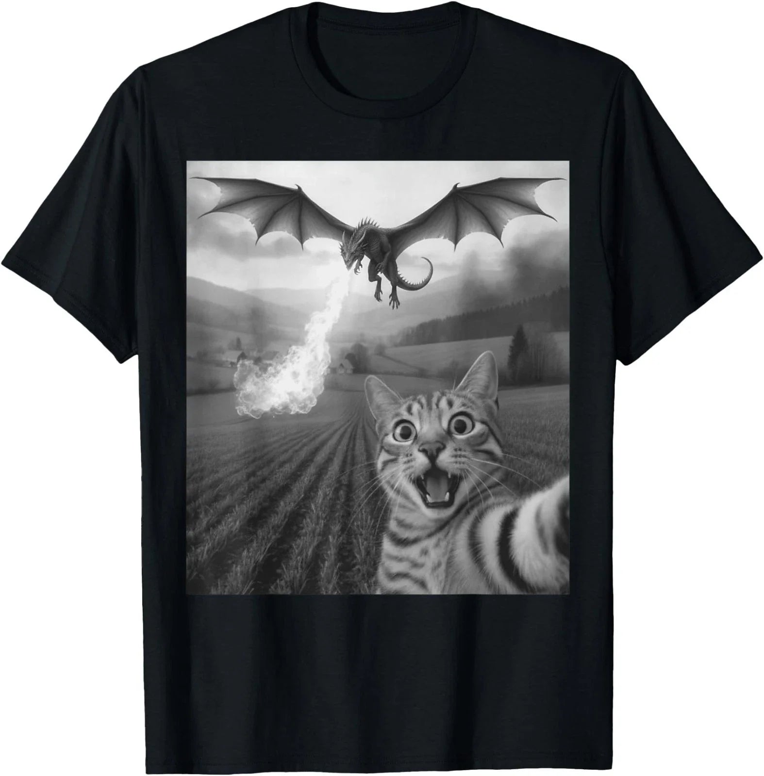 Funny Cat Selfie with Dragon Kawaii Fantasy Creature Art T-Shirt Unisex T-shirt, Sweatshirt, Hoodie, Long Sleeve Tee - T-Shirt, Sweatshirt, Hoodie