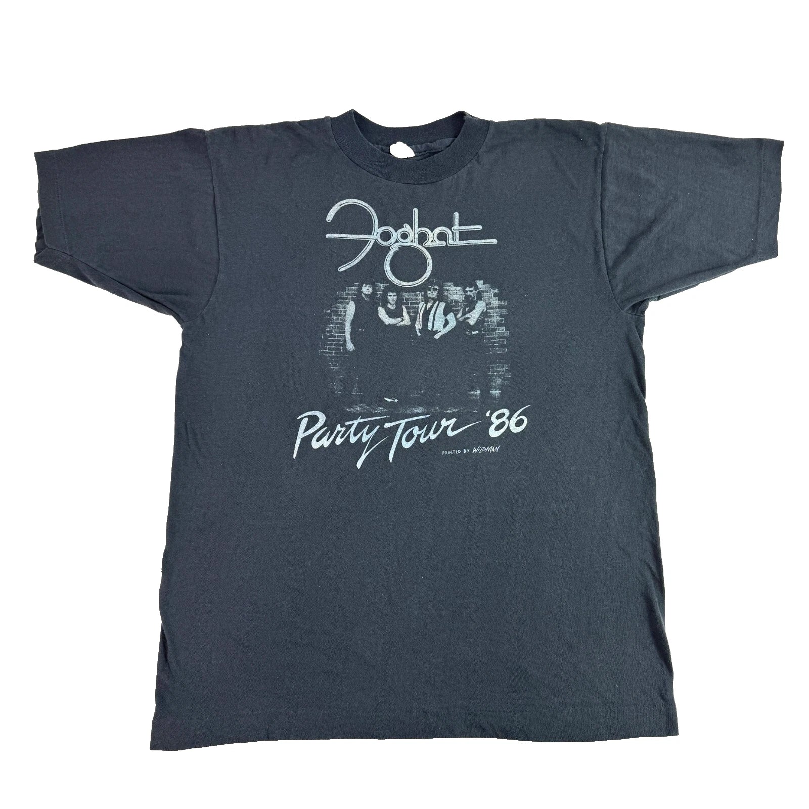 Vintage 80s Foghat T Shirt Party Tour 86 Faded Black English Rock N Roll Band XL Unisex T-shirt, Sweatshirt, Hoodie, Long Sleeve Tee - T-Shirt, Sweatshirt, Hoodie