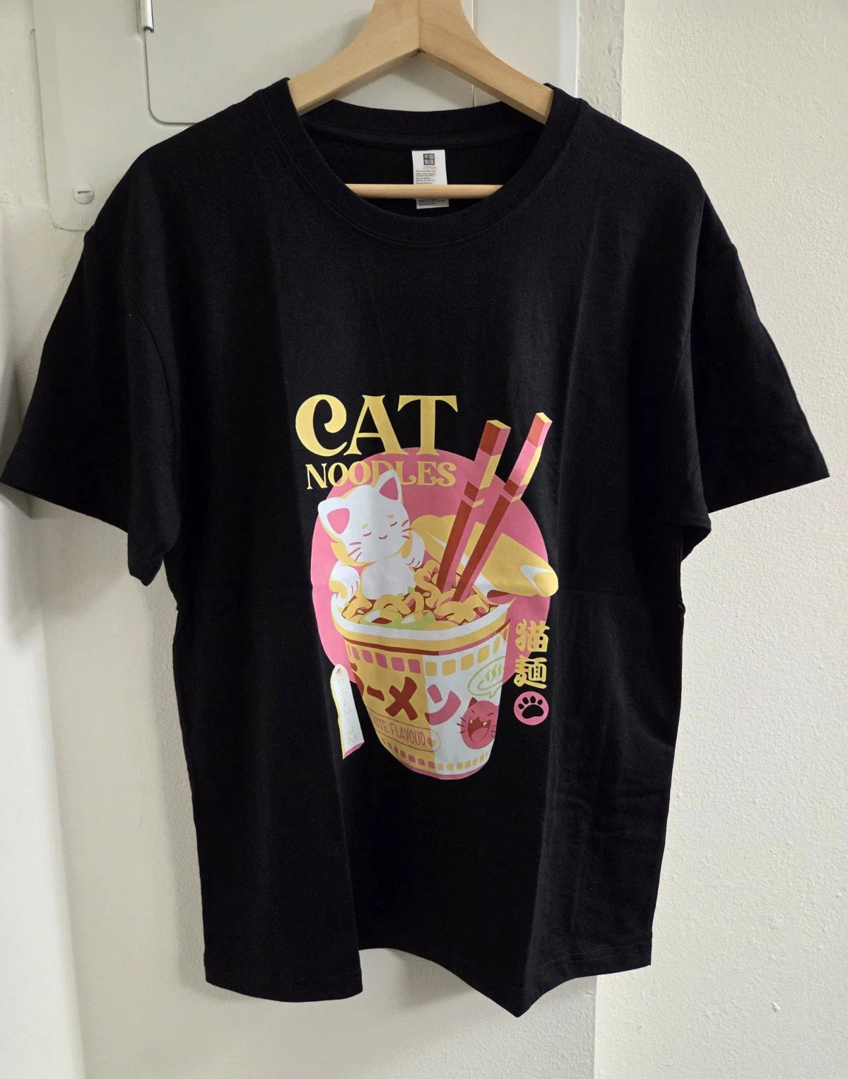 Kawaii Cat Noodle Tee Shirt Black Cotton Regular Fit S/M/L/XL T16 Unisex T-shirt, Sweatshirt, Hoodie, Long Sleeve Tee - T-Shirt, Sweatshirt, Hoodie