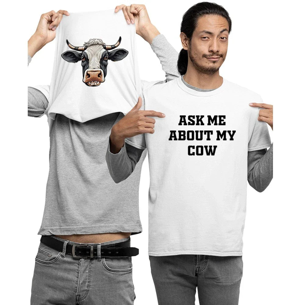 Ask Me About My Cow Kids and Adults Unisex Novelty Flip T-Shirt Unisex T-shirt, Sweatshirt, Hoodie, Long Sleeve Tee - T-Shirt, Sweatshirt, Hoodie