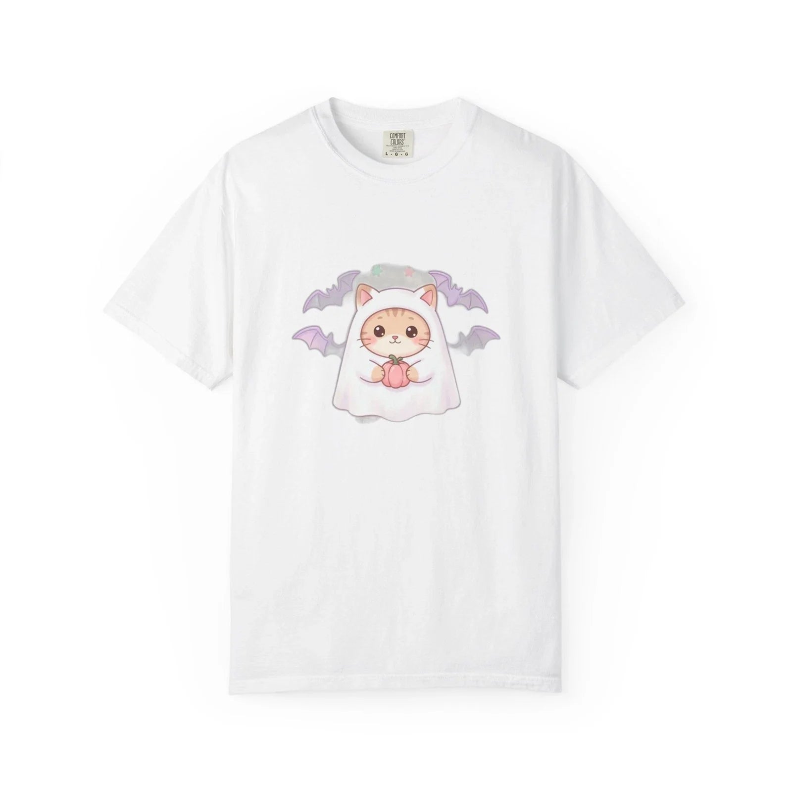 Pastel Halloween Ghost Cat T-Shirt Just Here for the Boos Cute Kawaii Spooky Tee Unisex T-shirt, Sweatshirt, Hoodie, Long Sleeve Tee - T-Shirt, Sweatshirt, Hoodie