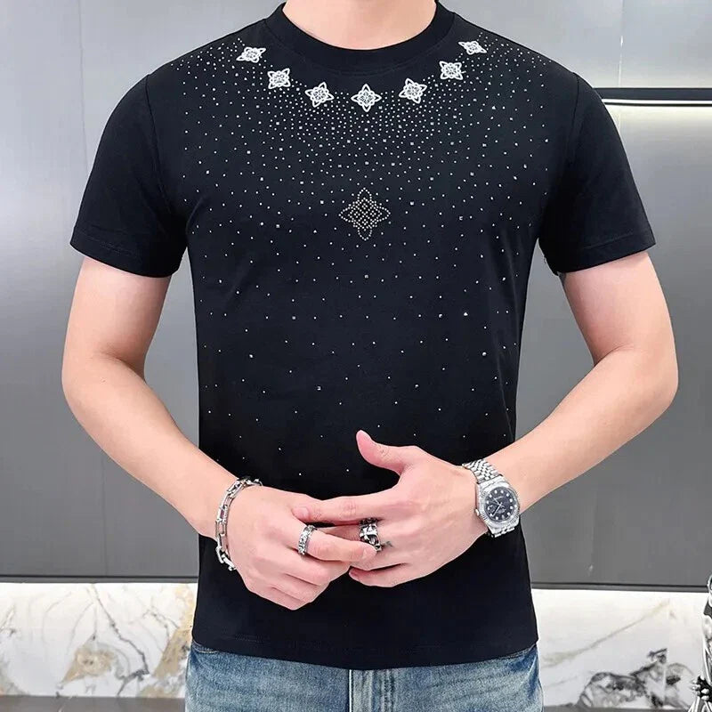 New Men Luxury Diamond Rhinestones Black White T-Shirt High Quality Unisex T-shirt, Sweatshirt, Hoodie, Long Sleeve Tee - T-Shirt, Sweatshirt, Hoodie