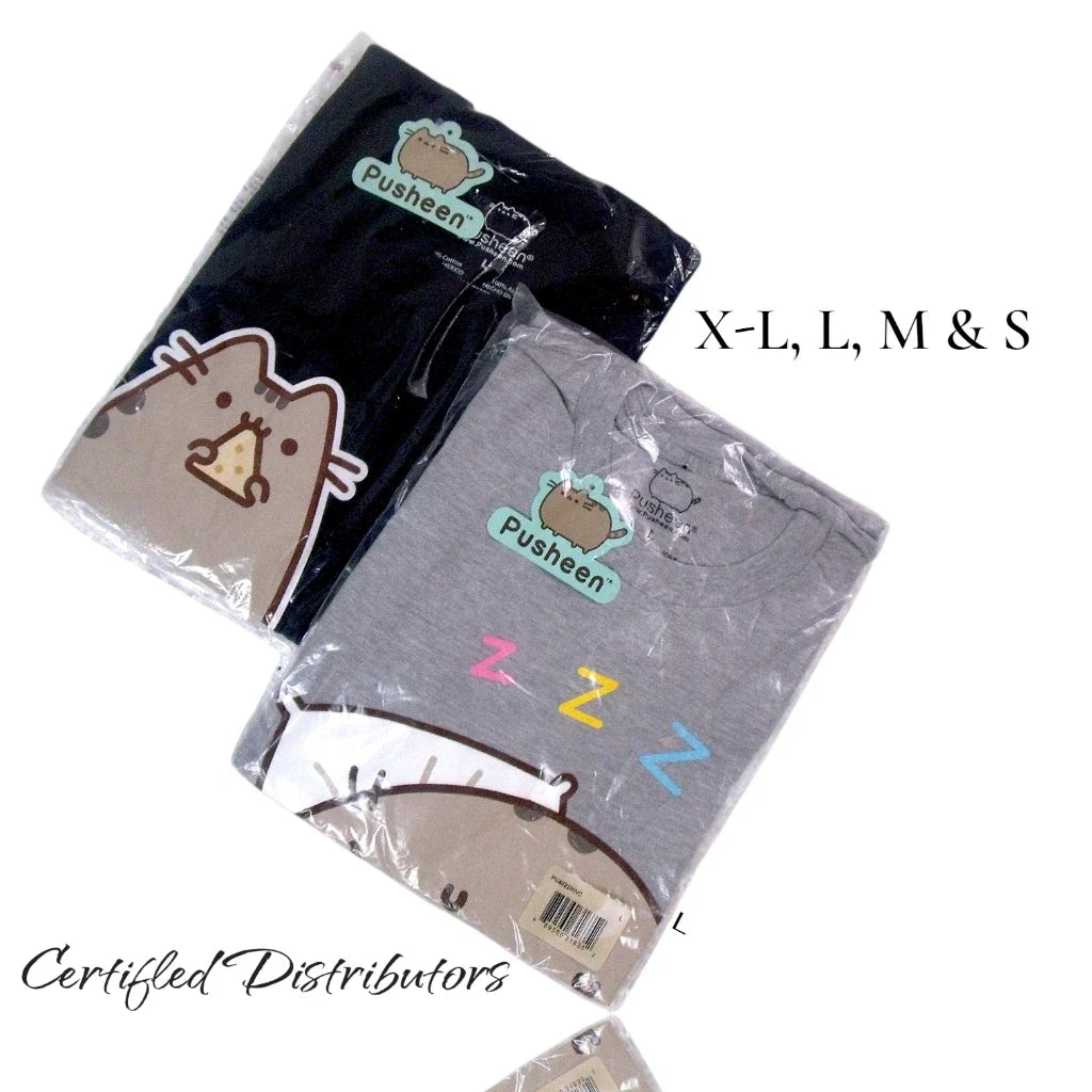 (Set of 2) Pusheen the Cat T-Shirt (Sizes: S, M, L, or XL) 1-Grey & 1-Black, New Unisex T-shirt, Sweatshirt, Hoodie, Long Sleeve Tee - T-Shirt, Sweatshirt, Hoodie
