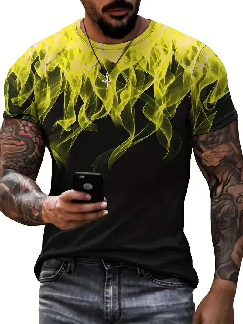 T Shirt Fashion Black Yellow Flame Smoke Trendy Casual Men Short Sleeve Tee Soft Unisex T-shirt, Sweatshirt, Hoodie, Long Sleeve Tee - T-Shirt, Sweatshirt, Hoodie