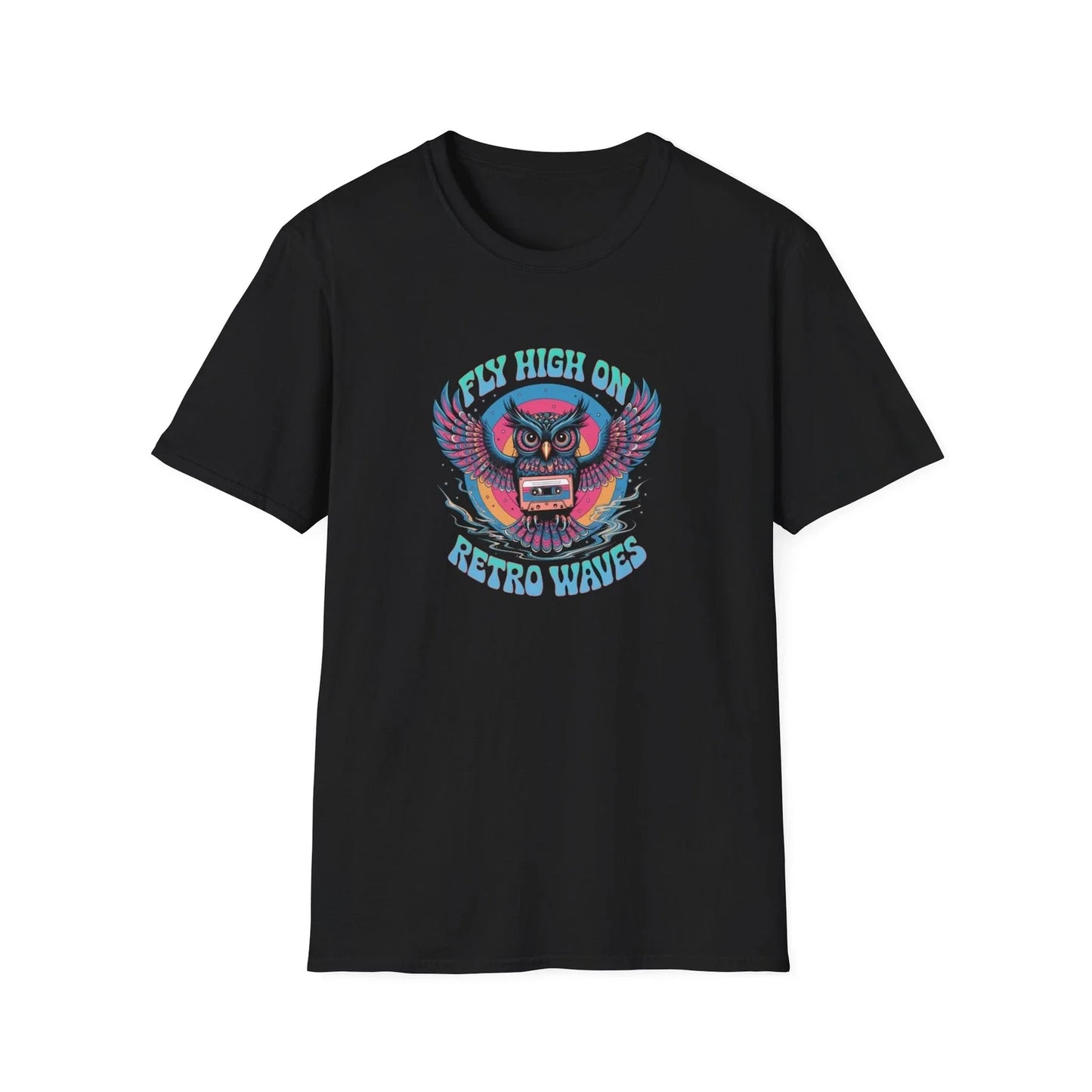 Retro Owl Graphic "Fly High" Softstyle T-Shirt, Vintage Vibe Tee, Casual Wear Unisex T-shirt, Sweatshirt, Hoodie, Long Sleeve Tee - T-Shirt, Sweatshirt, Hoodie