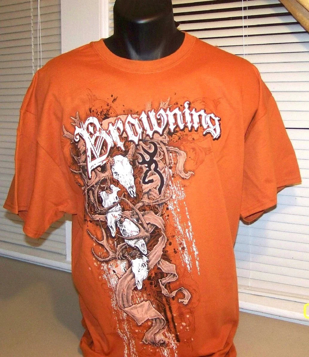 NWT Mens XL BROWNING T-Shirt BUCKMARK Gothic SKULL Antler GRAPHIC Orange Unisex T-shirt, Sweatshirt, Hoodie, Long Sleeve Tee - T-Shirt, Sweatshirt, Hoodie