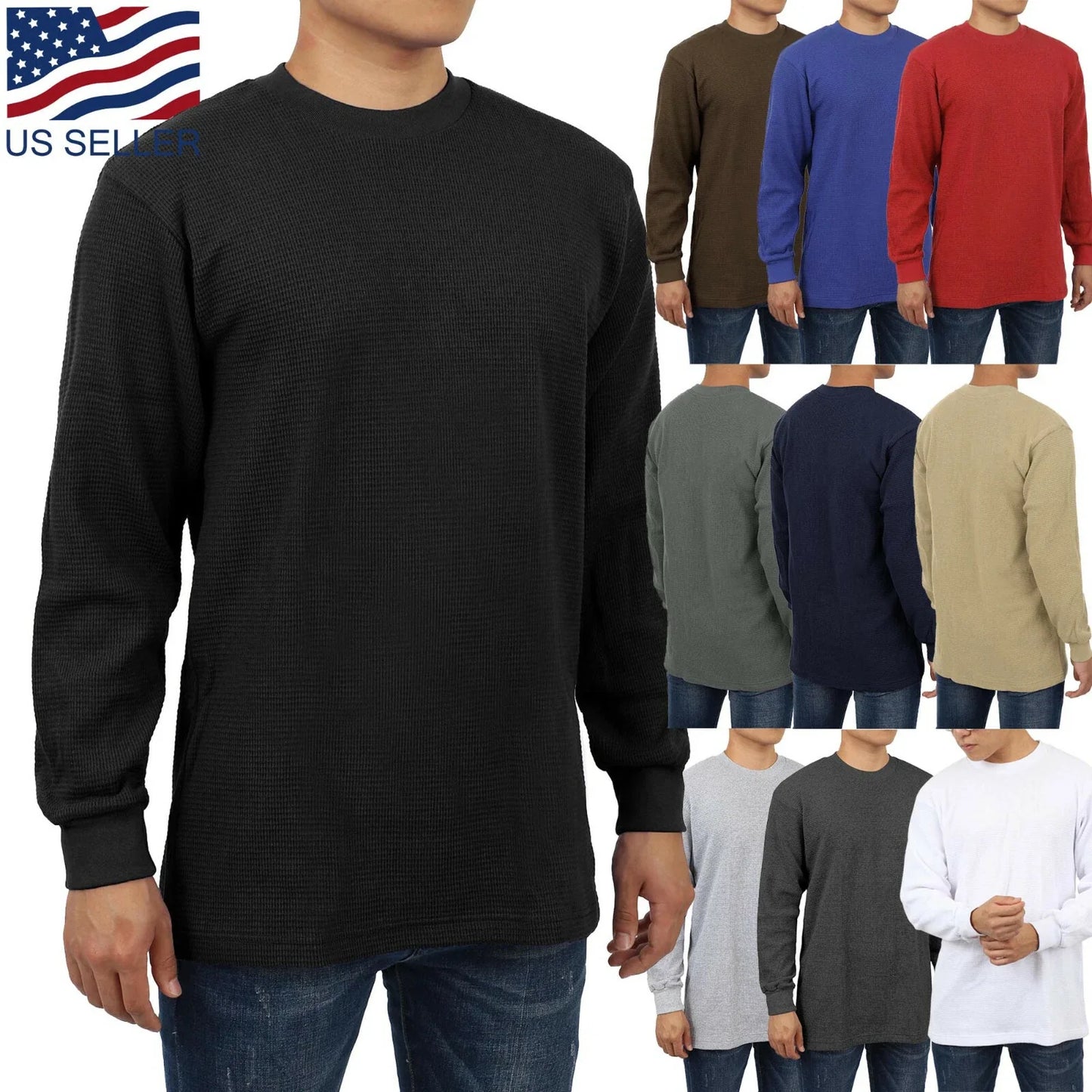 Mens Heavy Waffle T Shirts Cotton Long Sleeve Casual Plain Sports Thermal Unisex T-shirt, Sweatshirt, Hoodie, Long Sleeve Tee - T-Shirt, Sweatshirt, Hoodie