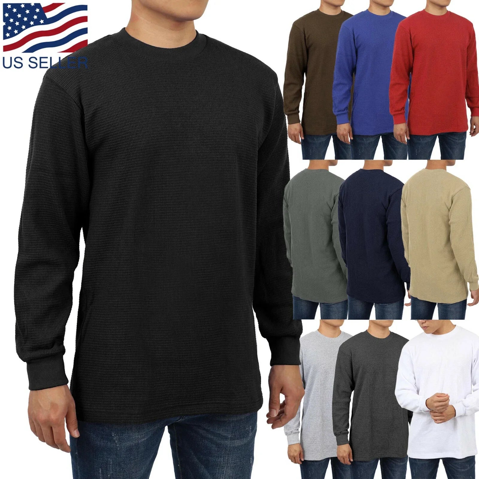 Mens Heavy Waffle T Shirts Cotton Long Sleeve Casual Plain Sports Thermal Unisex T-shirt, Sweatshirt, Hoodie, Long Sleeve Tee - T-Shirt, Sweatshirt, Hoodie